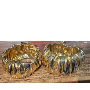 Vintage Gold Tone Textured Bangle Bracelet Set Statement Jewelry‎